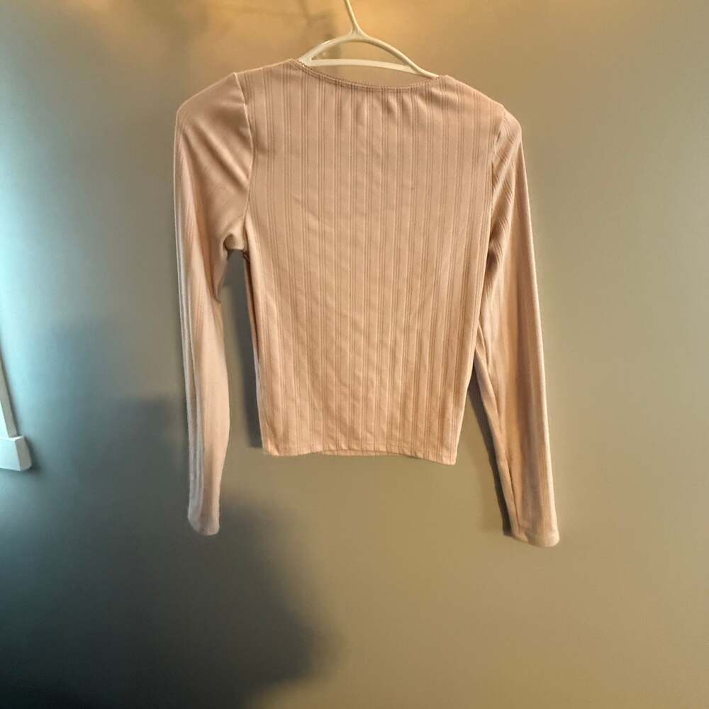 American Eagle Ribbed V-Neck Crop Sweater Women's XS Pink